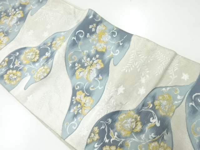 アンティーク　霞取りに花唐草模様織り出し袋帯（材料）